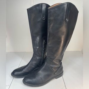 HALOGEN TALL BOOTS KERI BLACK LEATHER WOMENS SHOE 6.5 EQUESTRIAN RIDING PULL ON